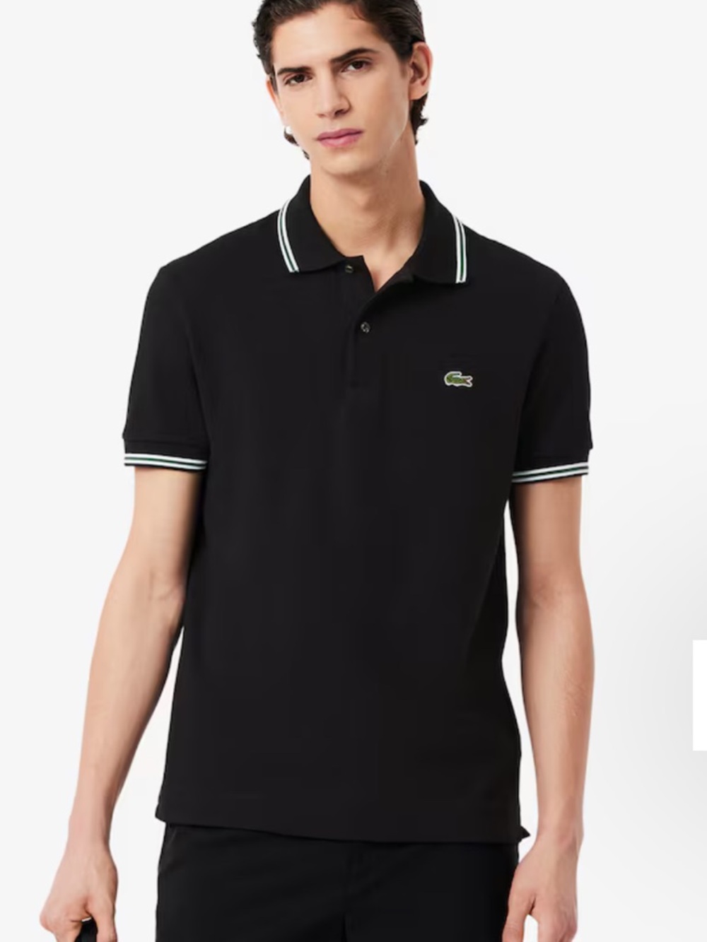 Lacoste Navy Polo with White-Trim Collar Slim Fit Size 7